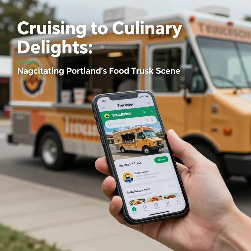 Using the Truckster app to discover nearby food trucks in Portland.