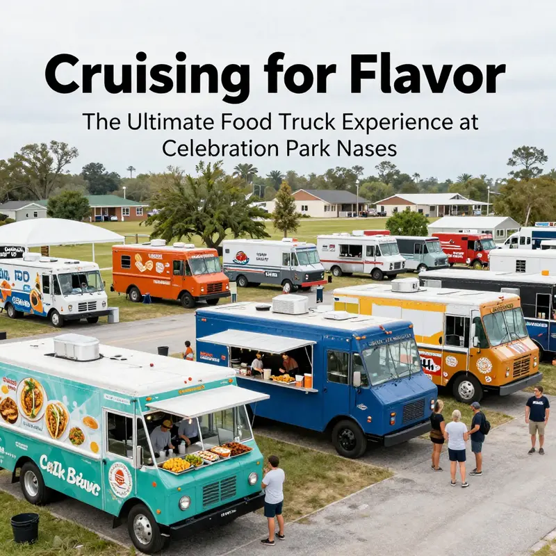 A vibrant assortment of food trucks offering gourmet dishes at Celebration Park Naples.