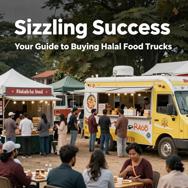 A diverse selection of halal food trucks ready to serve in urban environments.