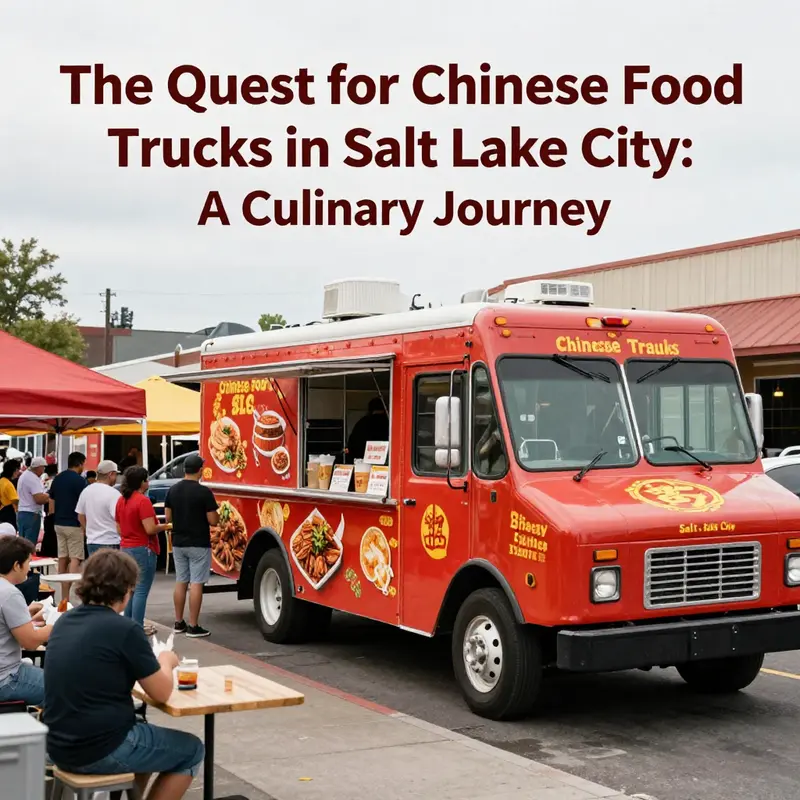 A vibrant scene of food trucks in SLC, highlighting the absence of Chinese food offerings.
