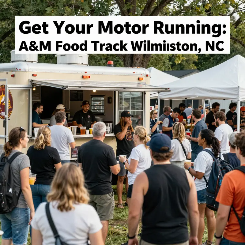 A&M Food Truck bustling with customers enjoying diverse comfort food offerings.