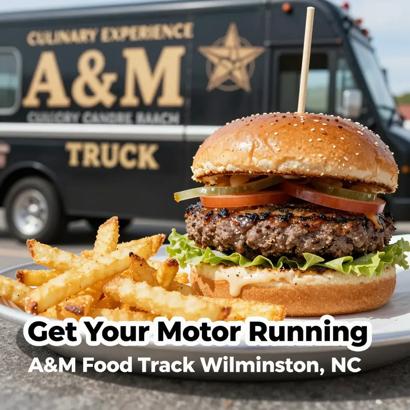 A&M Food Truck bustling with customers enjoying diverse comfort food offerings.