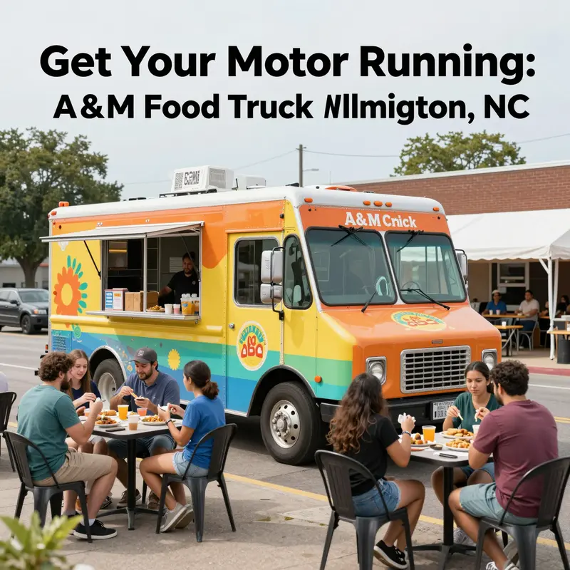 A&M Food Truck bustling with customers enjoying diverse comfort food offerings.