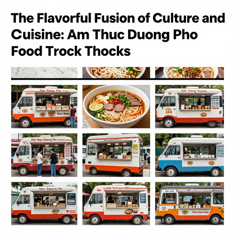 A vibrant display of social media images capturing the bustling atmosphere and delectable dishes from Am Thuc Duong Pho Food Truck.