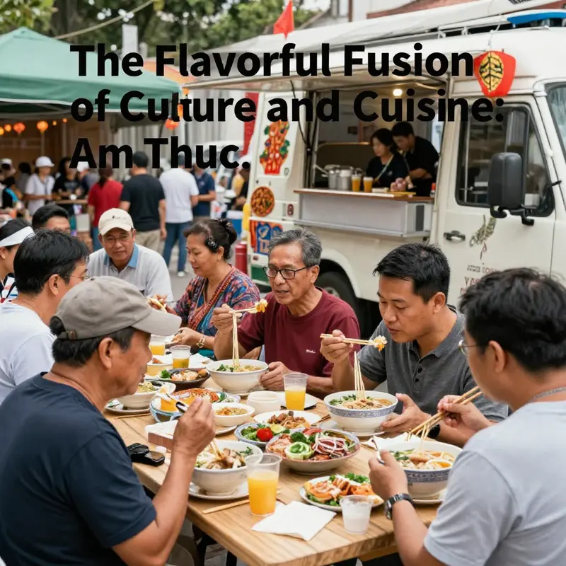 A vibrant display of social media images capturing the bustling atmosphere and delectable dishes from Am Thuc Duong Pho Food Truck.