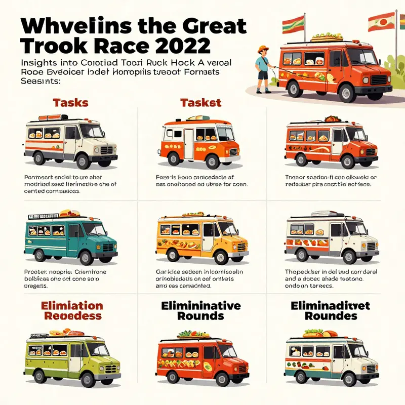 A snapshot of the lively atmosphere of the Great Food Truck Race, highlighting the competition’s energy and culinary creativity.