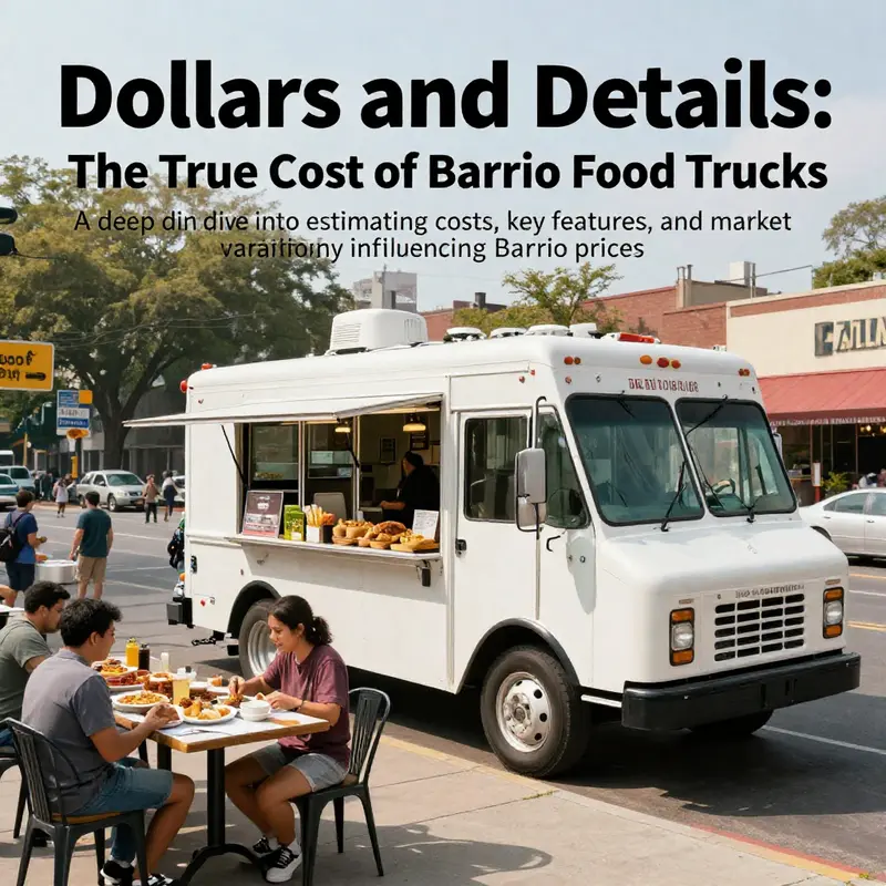 A vibrant exterior view of a Barrio food truck serving guests in a busy urban environment.