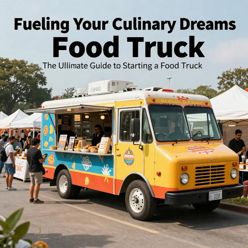 A colorful food truck at a street festival, filled with happy customers enjoying diverse culinary options.