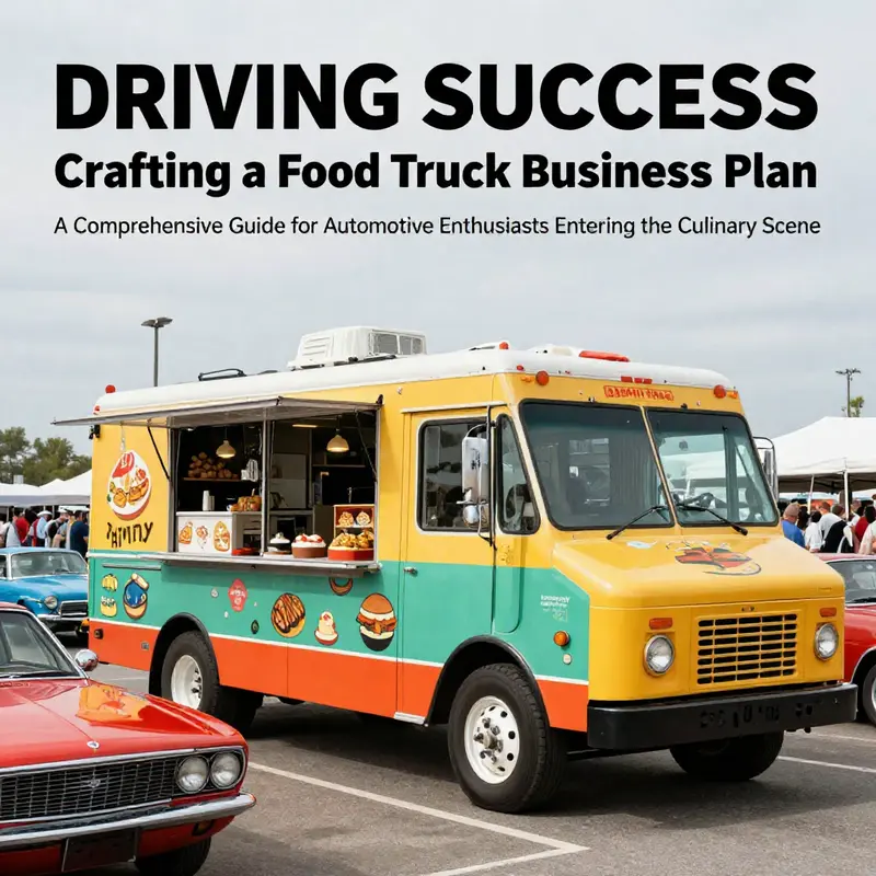 A food truck at a car show surrounded by classic cars and automotive enthusiasts, showcasing culinary creativity.