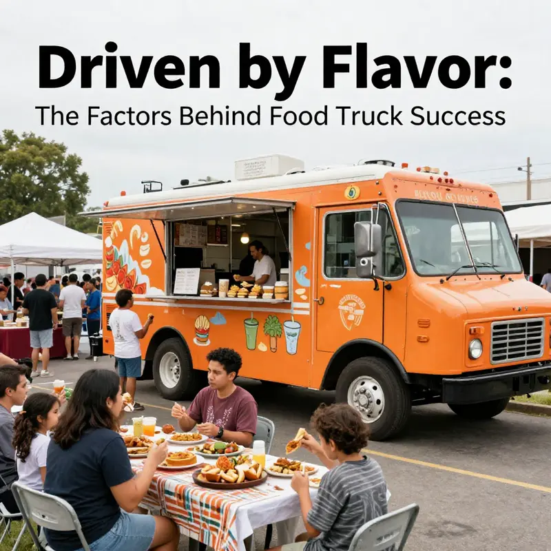 Food trucks thriving in an urban space, illustrating low startup costs and vibrant community engagement.