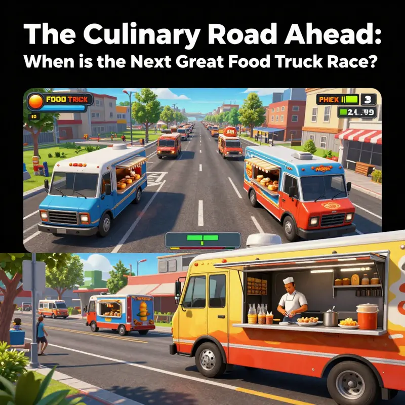 The bustling scene of food trucks at a community festival reflecting excitement and diversity in culinary experiences.