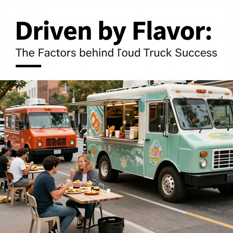 Food trucks thriving in an urban space, illustrating low startup costs and vibrant community engagement.
