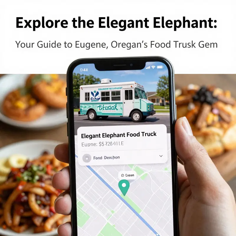 The Elegant Elephant Food Truck at its location on Oak Street, a hotspot for food lovers in Eugene.