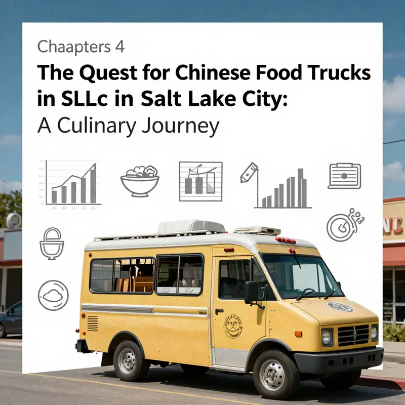 A vibrant scene of food trucks in SLC, highlighting the absence of Chinese food offerings.