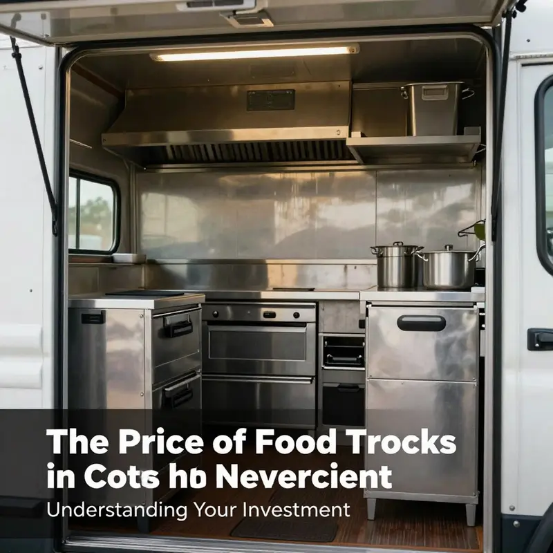 A variety of used food trucks available in North Carolina, each showcasing unique modifications and kitchen setups.