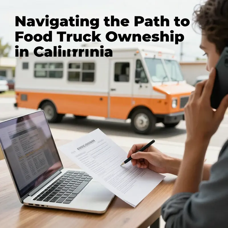 Food trucks lining up on a vibrant California street, showcasing diverse culinary offerings.