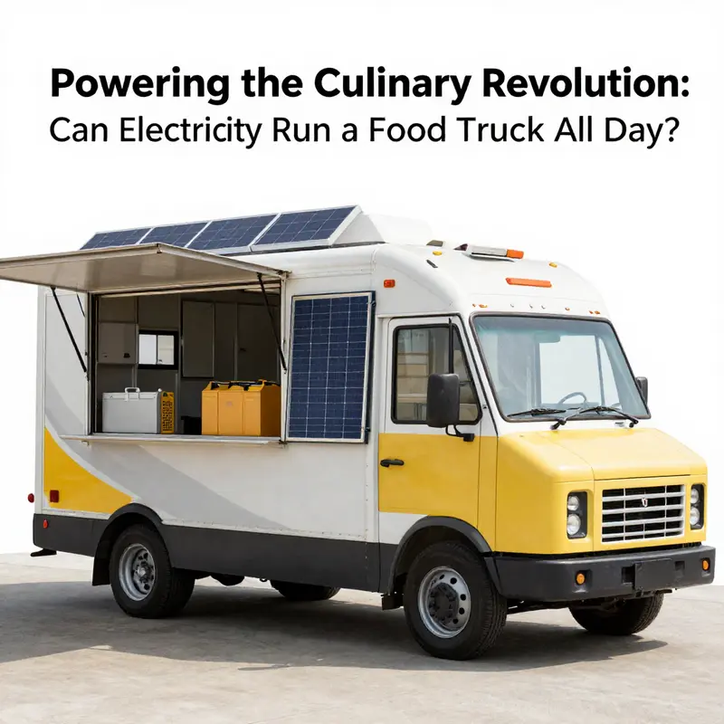 An electric food truck utilizing multiple power sources to operate throughout the day.
