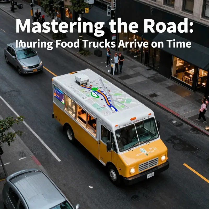Illustration of route optimization for food truck navigation through city traffic.