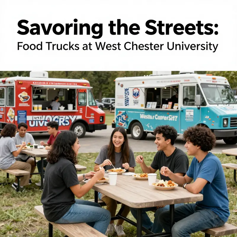 Food trucks serving students at West Chester University, highlighting the vibrant campus atmosphere.