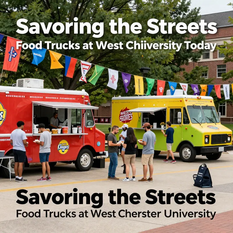 Food trucks serving students at West Chester University, highlighting the vibrant campus atmosphere.