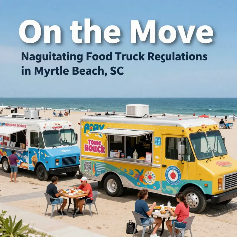 Food trucks operating at Myrtle Beach, highlighting the regulatory framework around their presence.