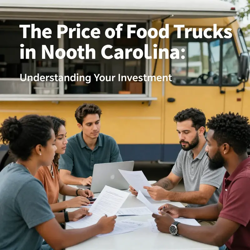 A variety of used food trucks available in North Carolina, each showcasing unique modifications and kitchen setups.