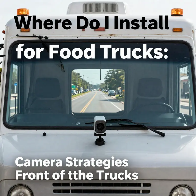 Front-mounted camera on a food truck for optimal forward visibility.
