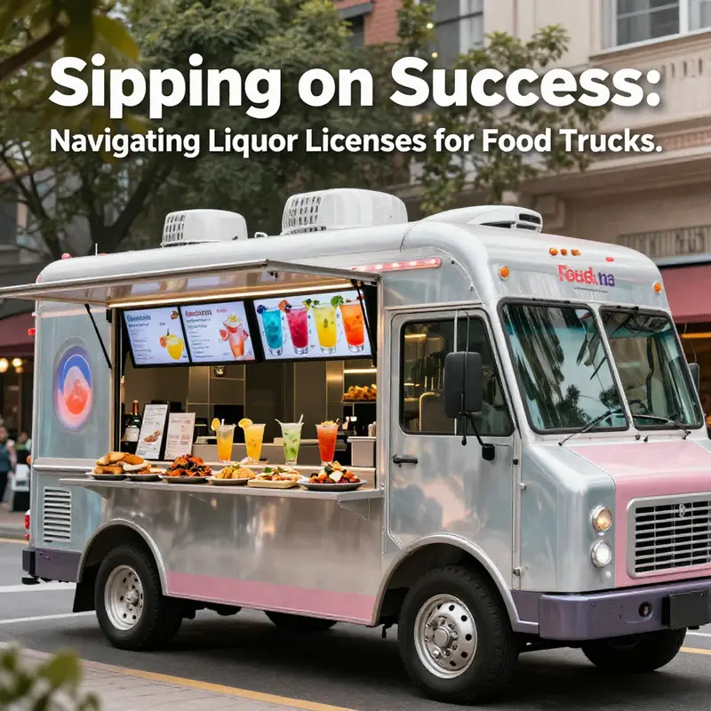 A lively food truck at a festival, highlighting the regulatory landscape for liquor licensing.