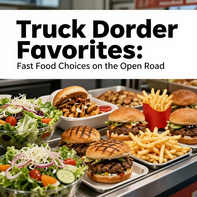 A bustling truck stop highlights popular fast food chains frequented by truck drivers.