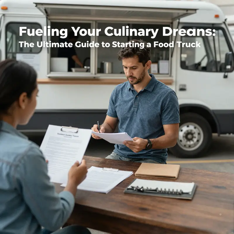 A combination of food trucks displaying their necessary licenses, emphasizing the legal aspect of operating a mobile food business.