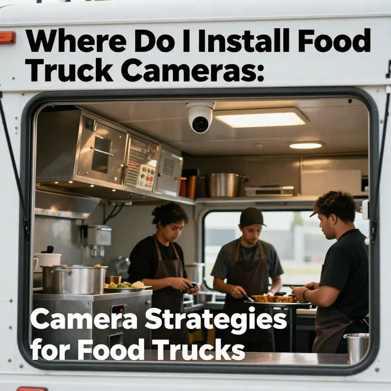 Front-mounted camera on a food truck for optimal forward visibility.