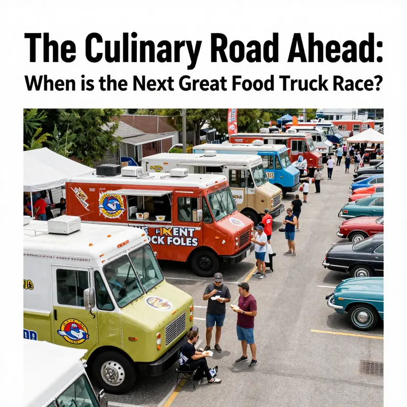 The bustling scene of food trucks at a community festival reflecting excitement and diversity in culinary experiences.