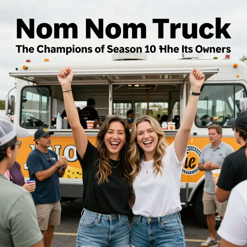 Misa Chien and Jennifer Green celebrate their victory with the Nom Nom Truck, embodying team spirit and culinary creativity.