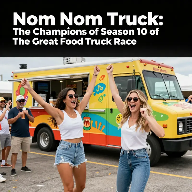 Misa Chien and Jennifer Green celebrate their victory with the Nom Nom Truck, embodying team spirit and culinary creativity.