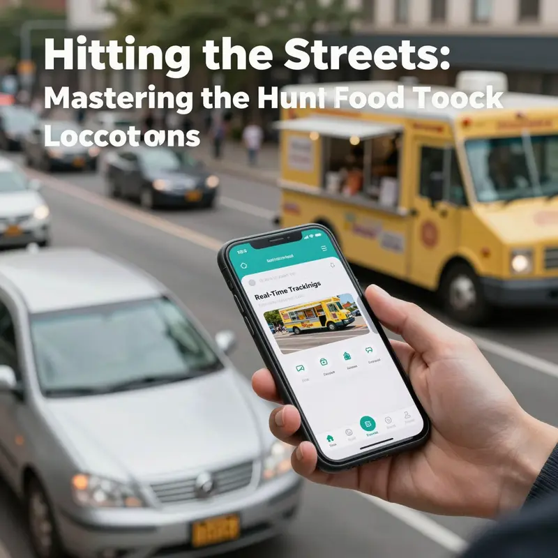 Using real-time apps to pinpoint food truck locations in a lively city setting.