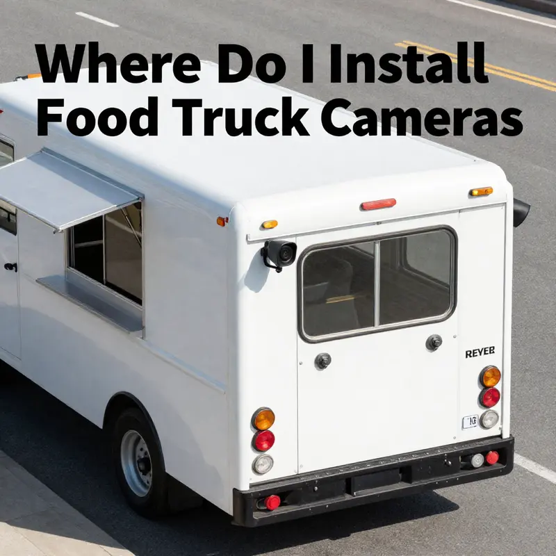 Front-mounted camera on a food truck for optimal forward visibility.