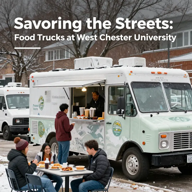 Food trucks serving students at West Chester University, highlighting the vibrant campus atmosphere.