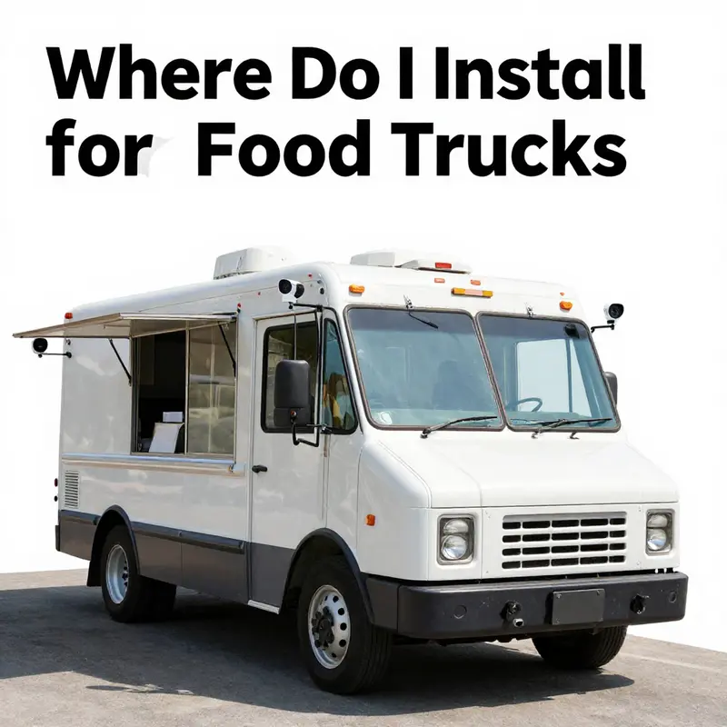 Front-mounted camera on a food truck for optimal forward visibility.