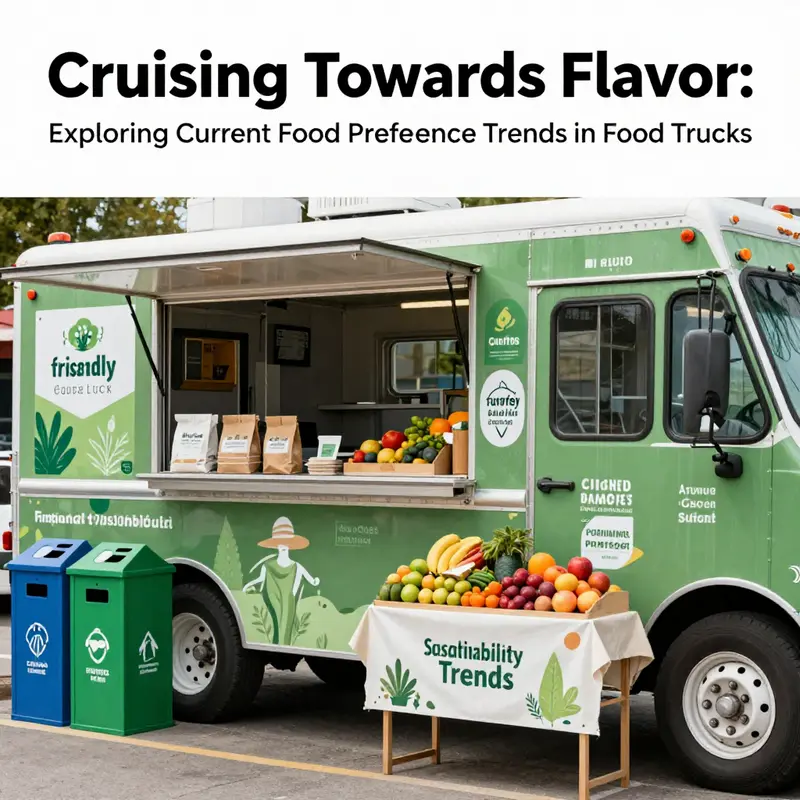 An illustration of sustainability in food trucks, emphasizing eco-friendly practices and local sourcing.