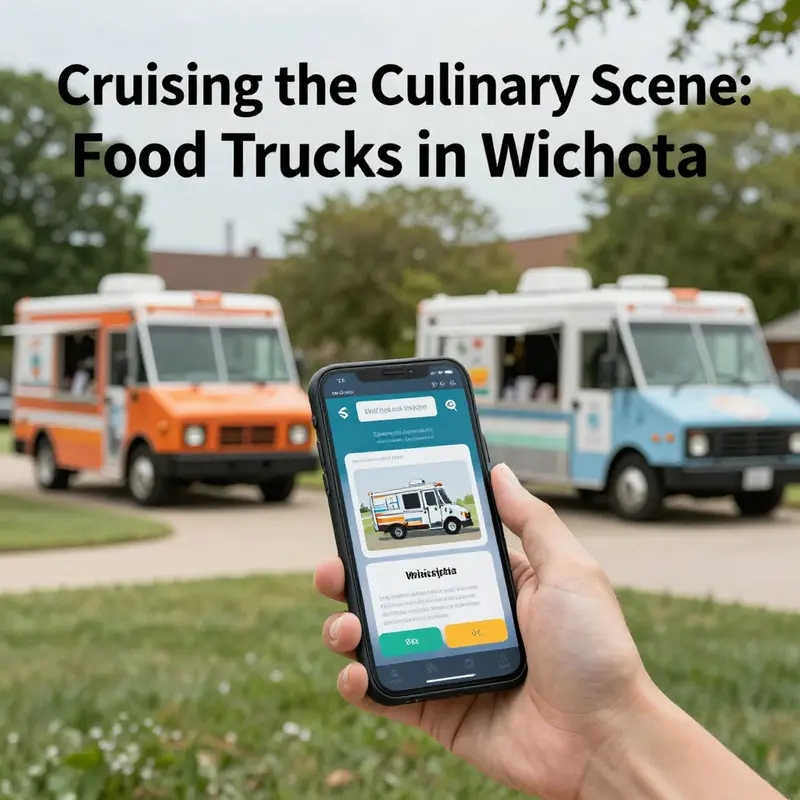 A lively view of downtown Wichita, highlighting popular food trucks congregating during lunch hours.
