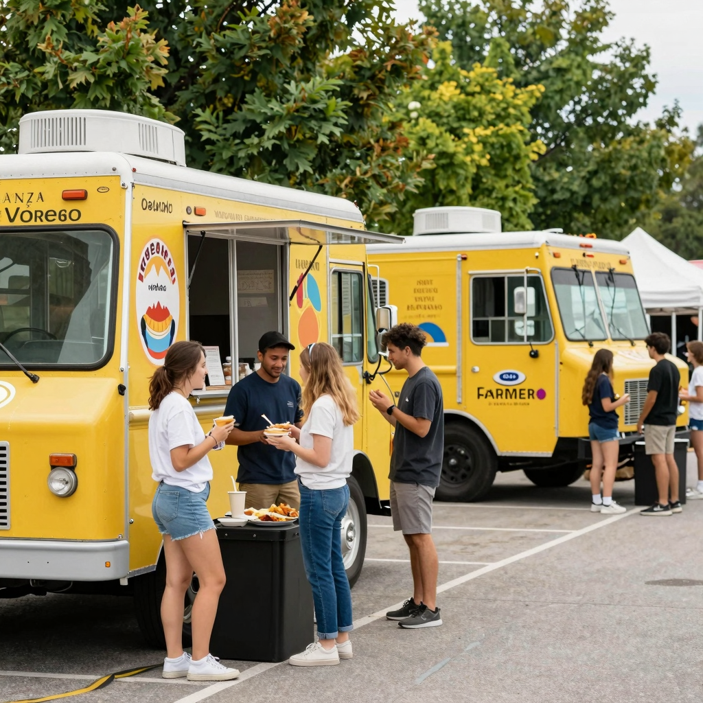 Vibrant food truck scene at De Anza College Farmer Market