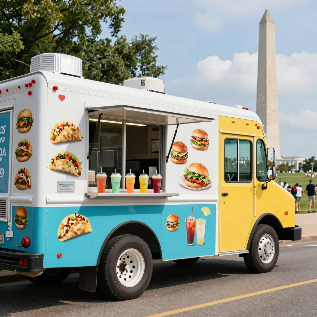 Vibrant food truck parked near the National Mall