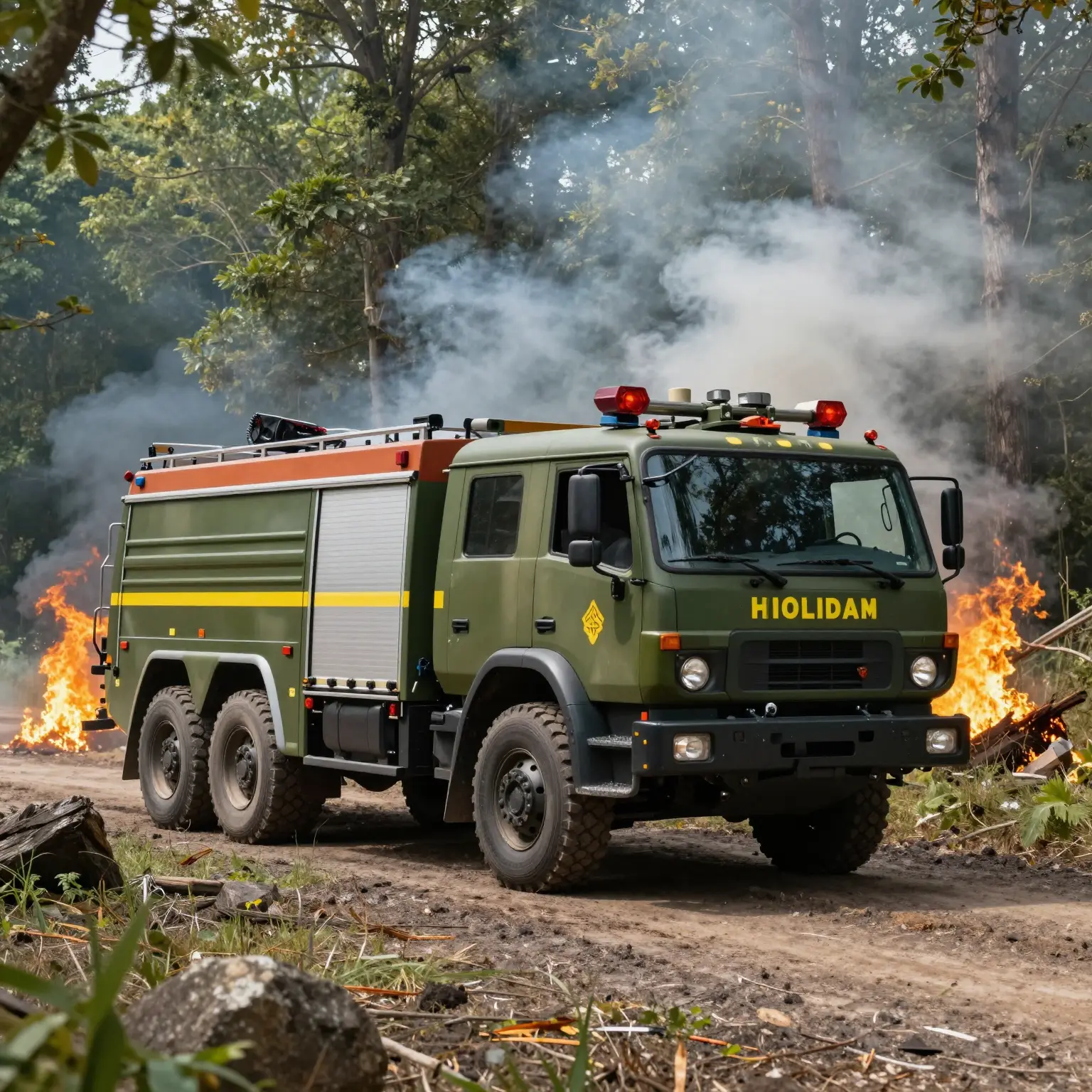 Brush Military Fire Truck in Action