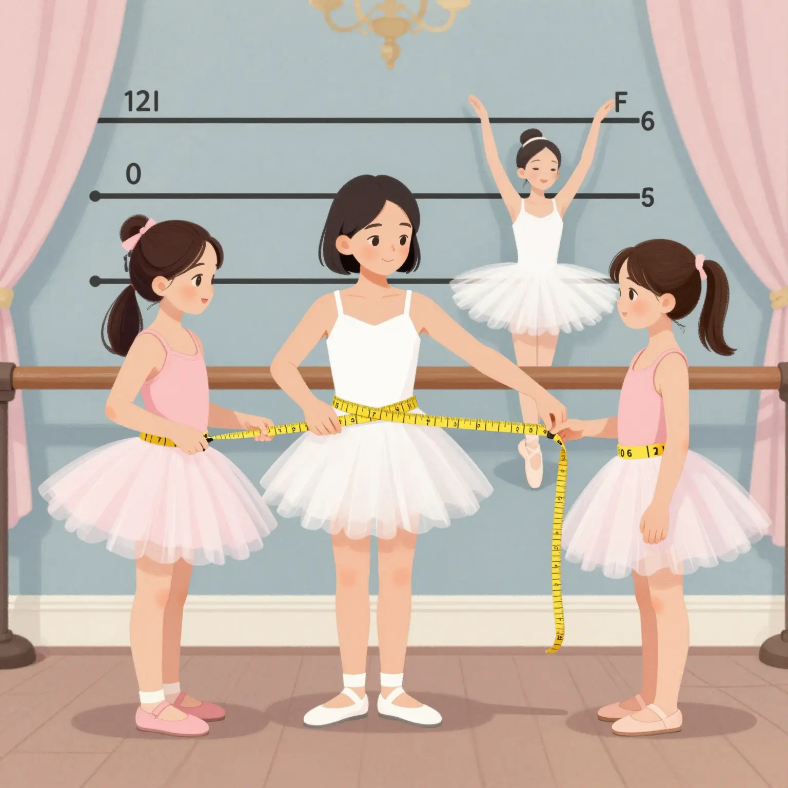 Children measuring for ballet tutu sizing