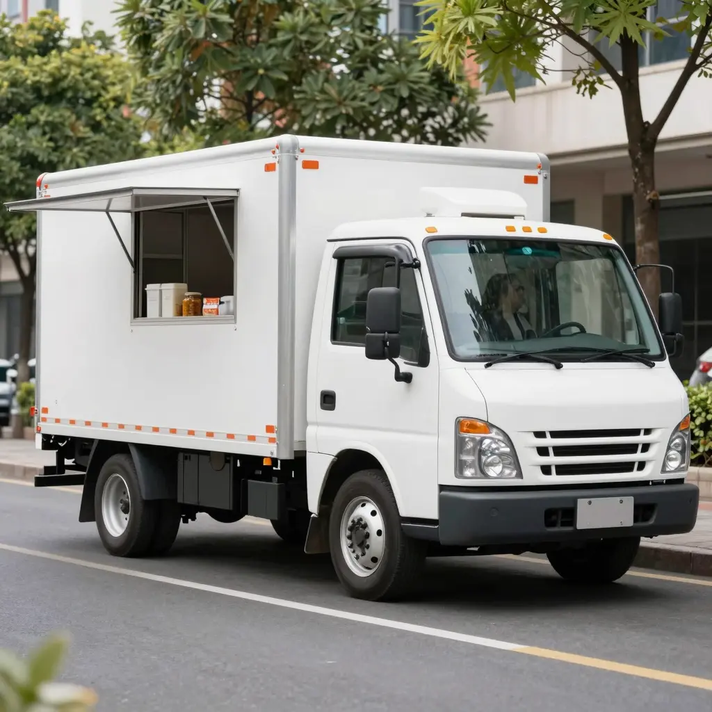 A modern food distribution truck in action