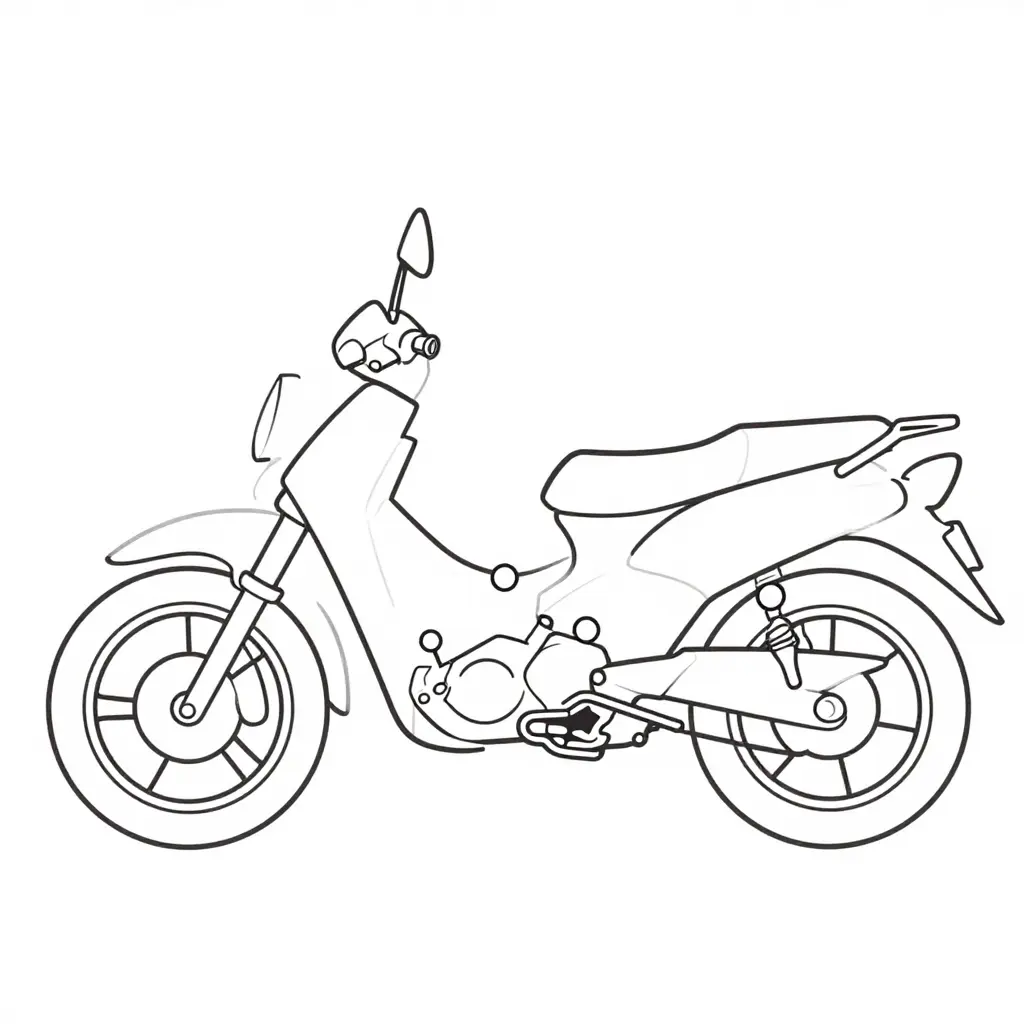 A simple two-dimensional line diagram of a motorcycle in a clean outline-only schematic style. Arrows and circle markers point to four common locations for the color code plate or sticker: under the seat, on the frame head tube just below the handlebars, inside the under-seat storage compartment, and beneath the side panel. No text labels appear in the drawing.