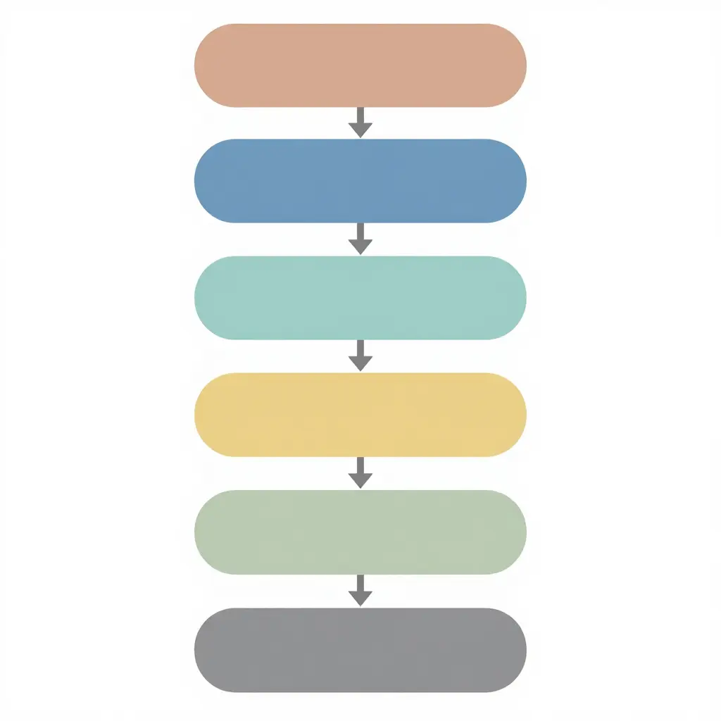 Simplified flowchart showing the buyer's six-step sequence before ordering a fairing panel, with geometric shapes connected by downward arrows to communicate process order only.